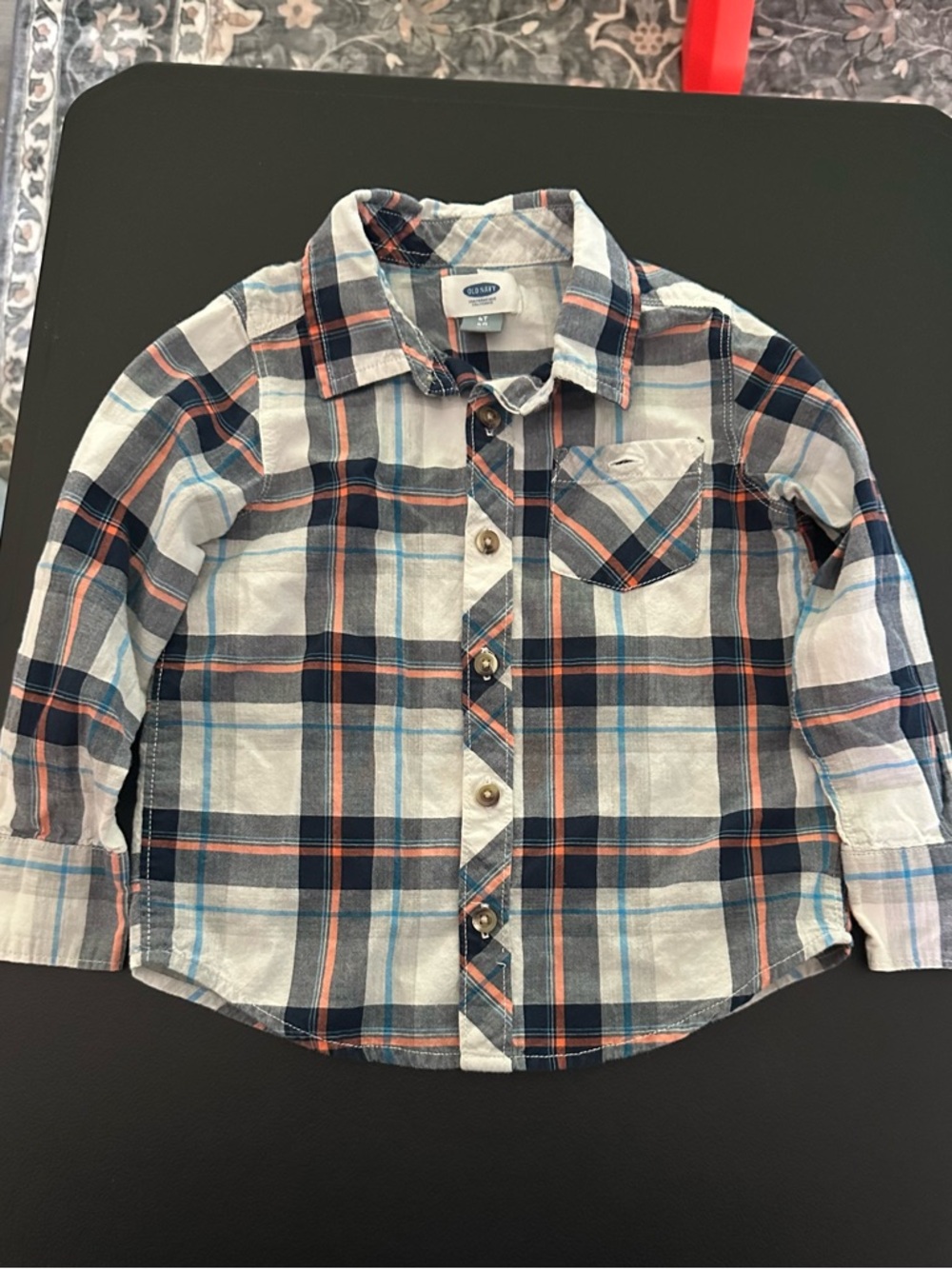 Old Navy Plaid Button-Down Shirt in Navy, White & Orange